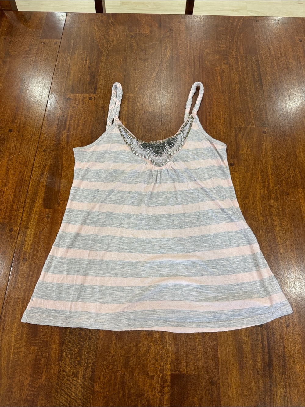 Y2K Striped Beaded Embellished Scoop Neck Tank Top with Braided Straps